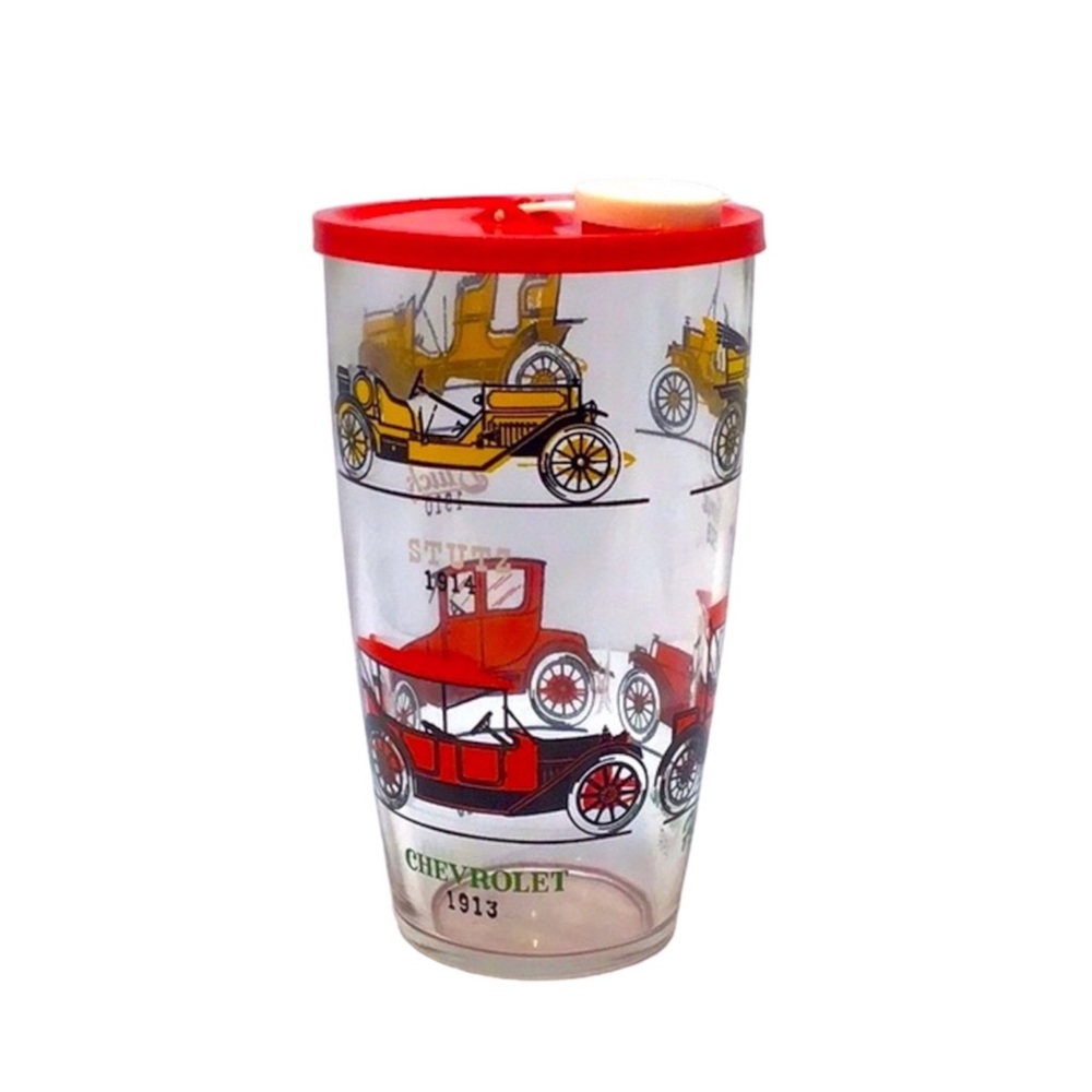 💚 Hazel Atlas Cocktail Shaker with Vintage Cars